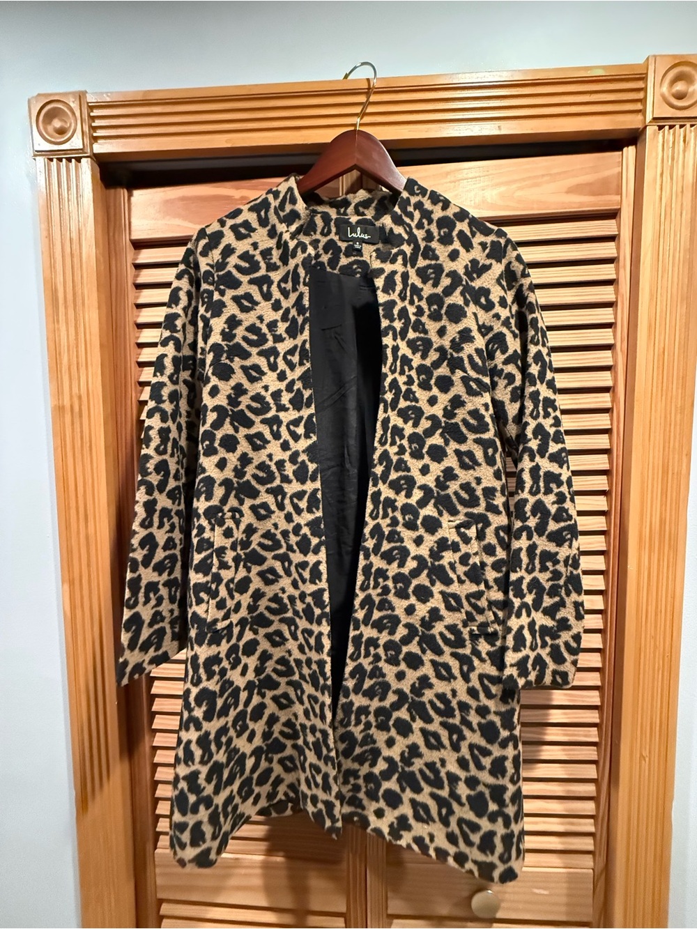 Lulu's Beige and Black Leopard Print Open-Front Coat